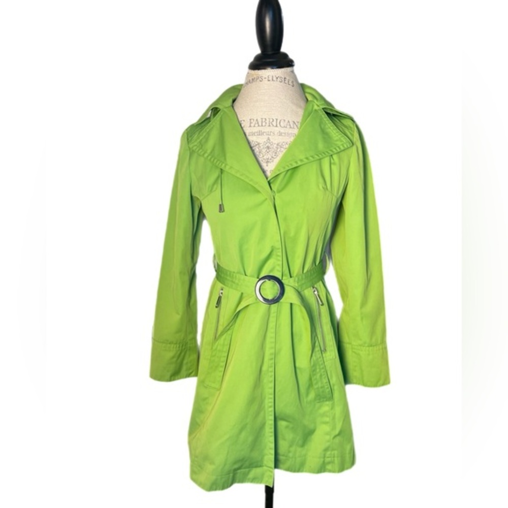 Michael Kors Lime Green Trench Coat With Removable Hood Size Petite Small